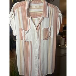 Thread & Supply Women's Creme and Pink Button Down Blouse Size M 8-12